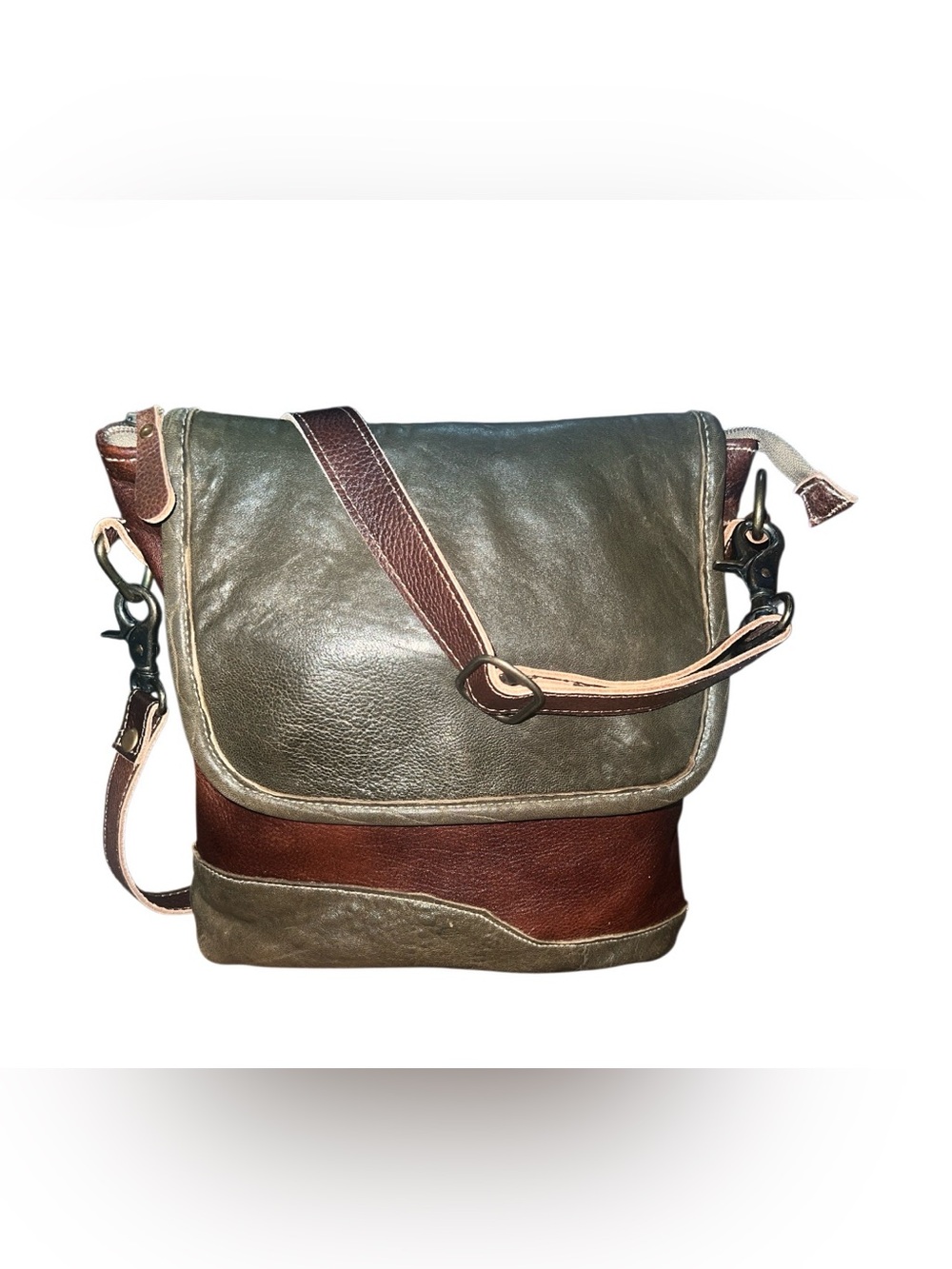 Myra Bag Olive Green and Brown Leather Messenger